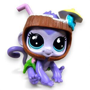 Hasbro Littlest Pet Shop #3-185 Monkey Coconut Hat Grass Skirt Hungry Pets LPS